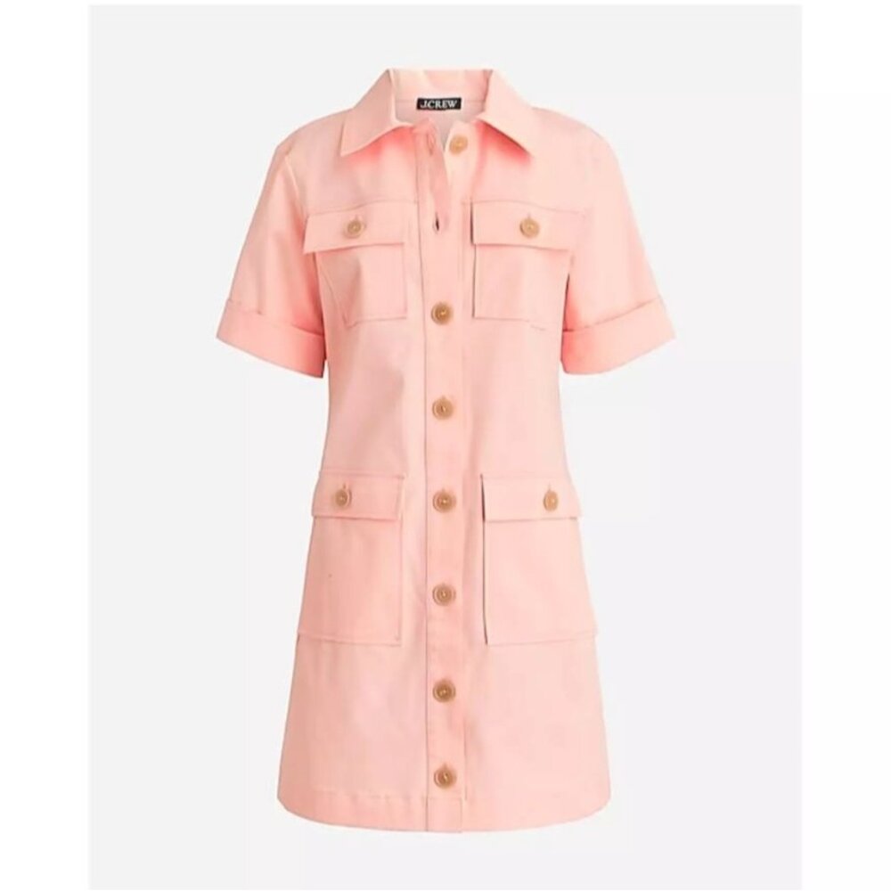 J. Crew Gamine Shirtdress Stretch Twill Pink 12 Cargo Utility NEW